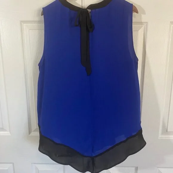 New York & Company - Black and Blue Tank Blouse with Tie back - Picture 4 of 6